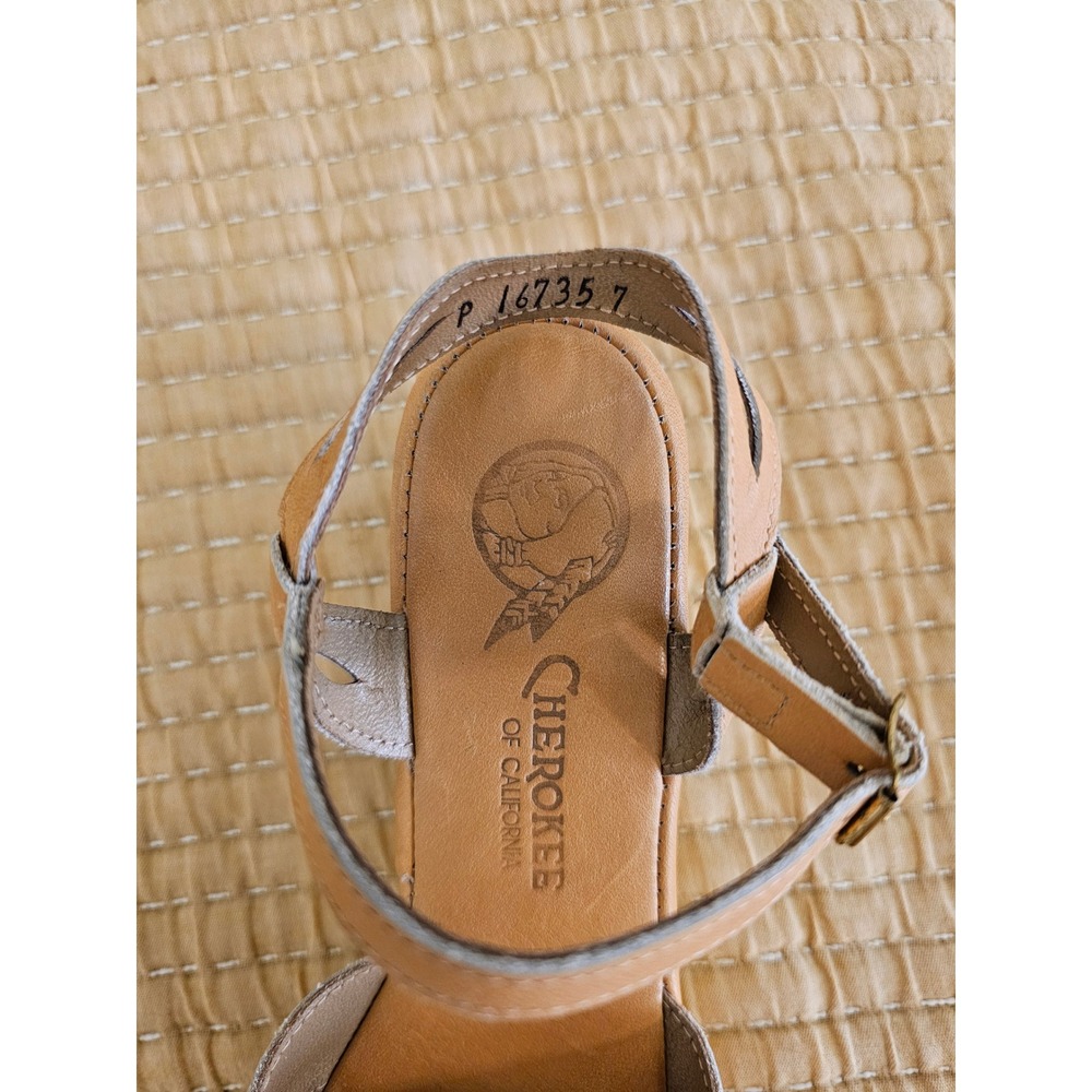 Cherokee of California Vintage 70s Tan Leather Platform Wedge Sandals Womens 7 - Picture 6 of 8